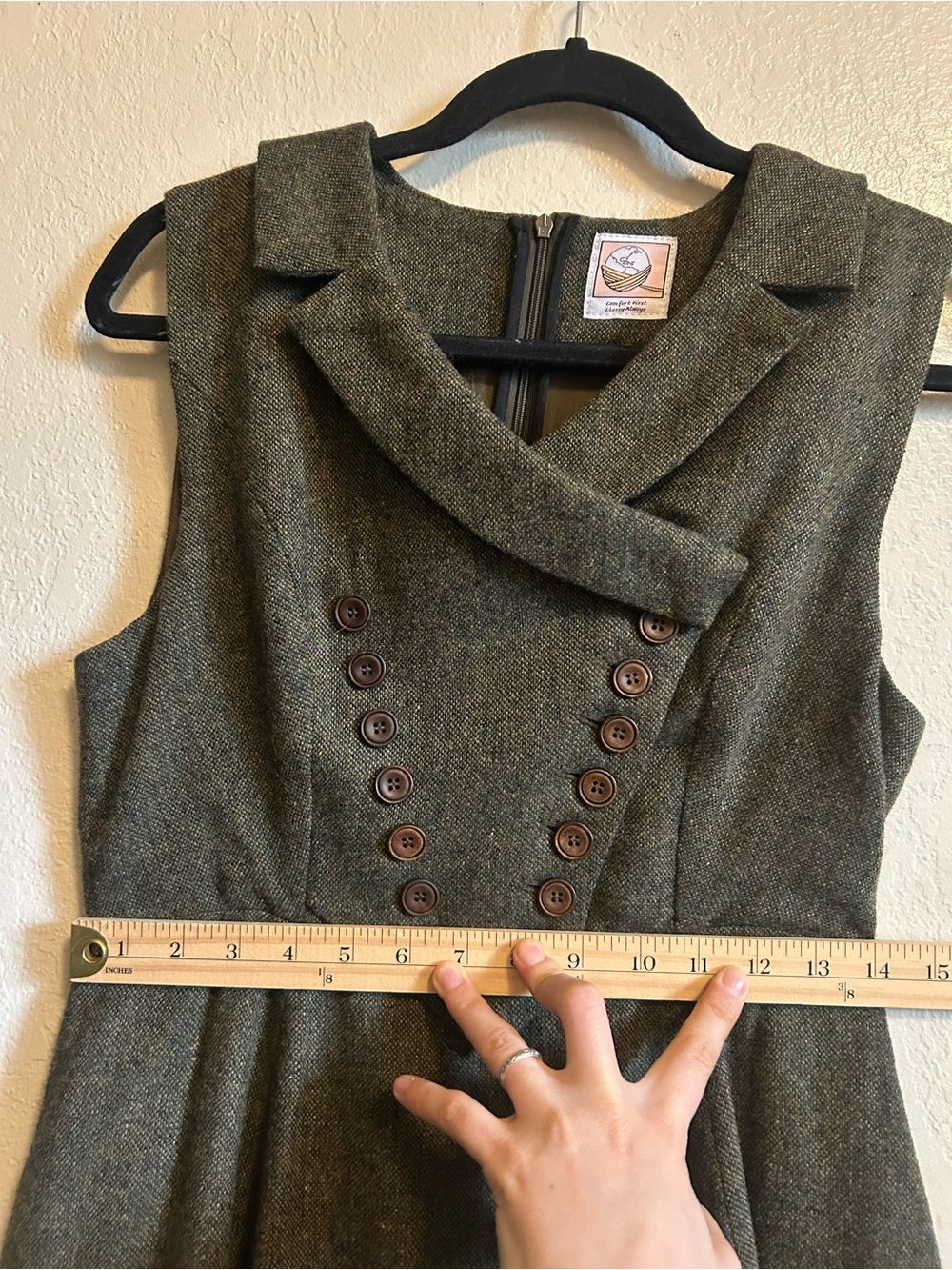 Linennaive Helen 17 Green Wool Dress - Picture 6 of 10